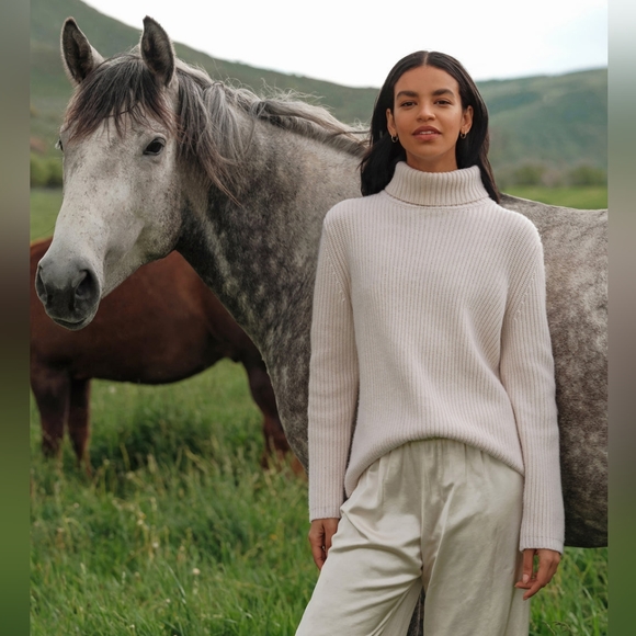 HP🎉 Jenni Kayne Cashmere Turtleneck Sweater Ivory White Oversized NWOT! - Picture 11 of 11